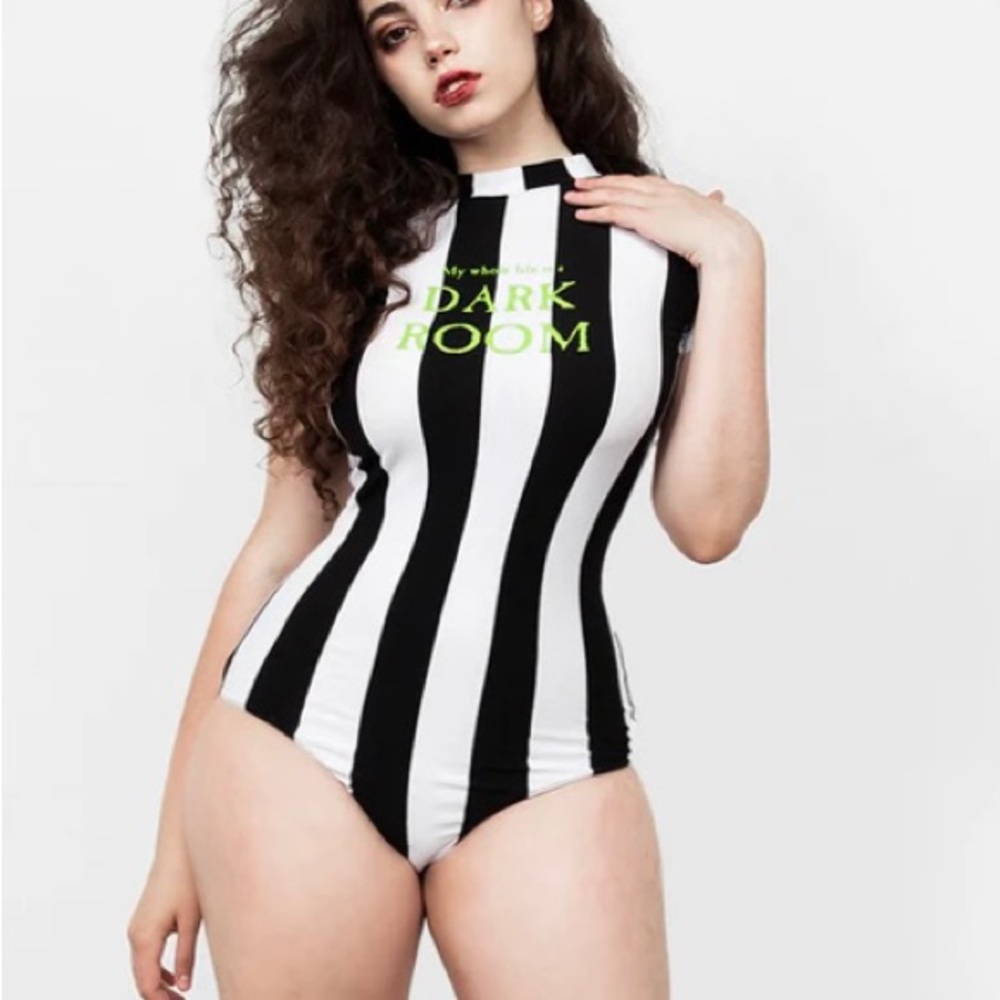 Disturbia Black & White Striped 'Dark Room' Bodysuit